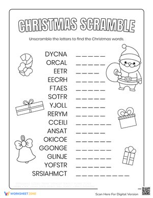 Medium Christmas Word Scramble Worksheet