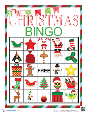 Christmas Bingo Card Worksheet