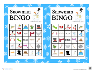 Snowman Bingo Game Worksheet