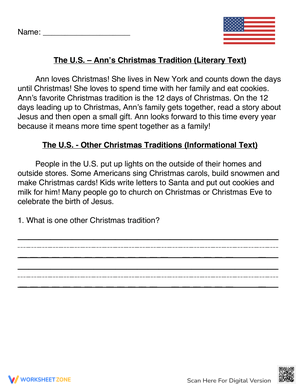 US Christmas Traditions Worksheet
