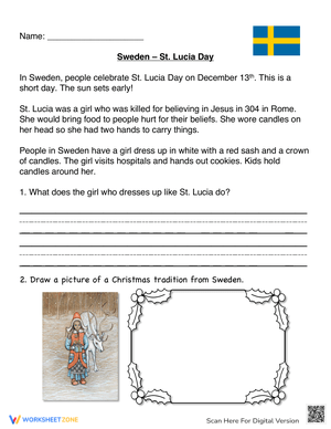 Sweden St. Lucia Day Worksheet
