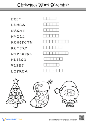Christmas Word Scramble — Printable Grade 2-5 Worksheet
