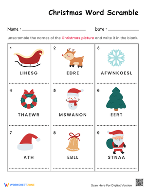 Engaging Christmas Word Scramble Worksheet for All Ages