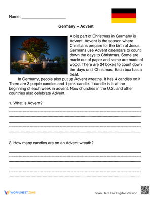Discover Germany Advent Traditions with this Worksheet