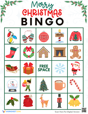 Festive Merry Christmas Bingo Activity Card
