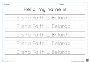 Printable Name Writing Worksheet | Grade K-1 Handwriting