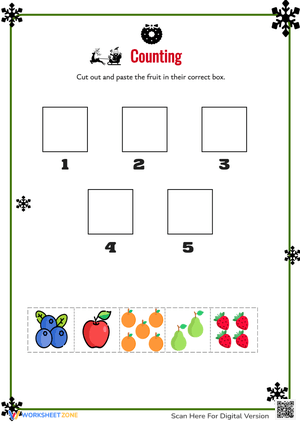 Christmas Fruit Counting Worksheet - Numbers 1-5 Activity