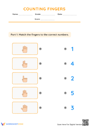Printable Counting Fingers Worksheet | Grade K-1 Aligned