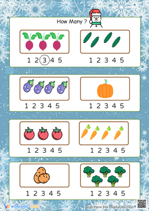How Many Vegetable Counting Worksheet for Kids