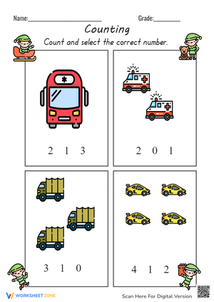 Vehicle Counting Worksheet - Preschool Number Recognition Fun