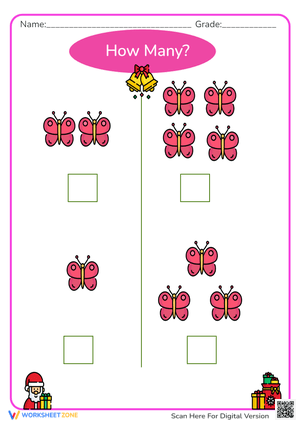 Butterfly & Bells Counting - Math Worksheet for Pre-K & Kinder