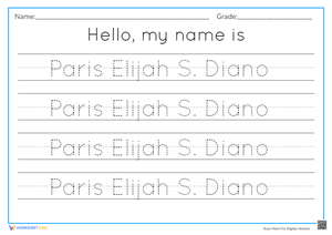 Kids Name Writing Practice Worksheet