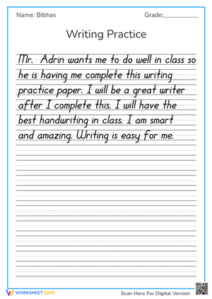 Positive Handwriting Practice – I Am a Great Writer