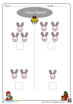 Christmas Bunny Counting Worksheet - Preschool Math Fun