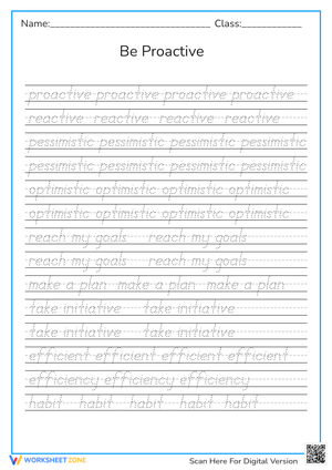 "Be Proactive" Handwriting Practice
