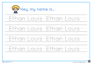 Name Tracing Handwriting Worksheet: Ethan Louis