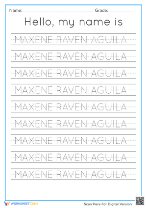 Kindergarten Name Tracing — Printable No-Prep Worksheet