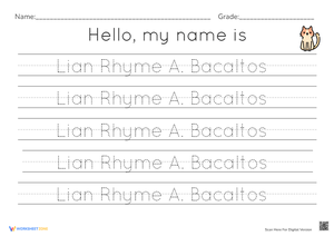 Printable Name Tracing Worksheet: Lian Rhyme