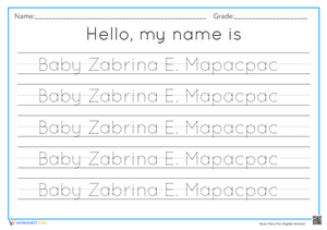 Name Tracing Practice: Baby Zabrina - Handwriting Worksheet