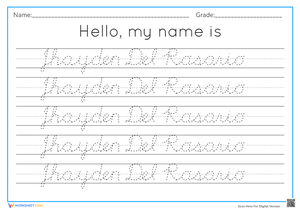 Cursive Name Tracing Practice: Jhayden