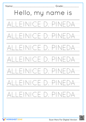 Name Tracing Worksheet for Kid: Alleinice