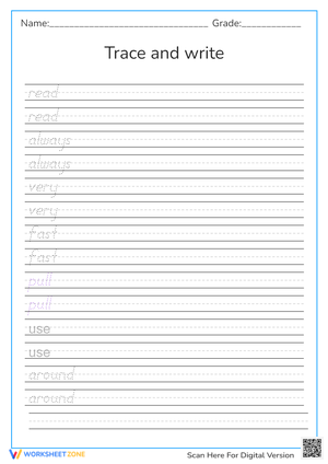 Trace and Write Sight Words for Kindergarten 