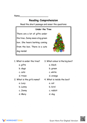 Christmas Reading Comprehension: Under the Tree