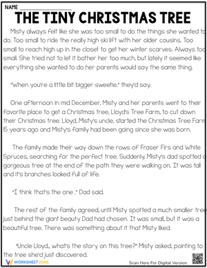 Tiny Christmas Tree Reading Comprehension Worksheet