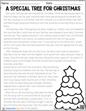 A Special Christmas Tree Reading Comprehension Worksheet