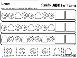 Christmas Candy Patterns Worksheet - Cut and Paste