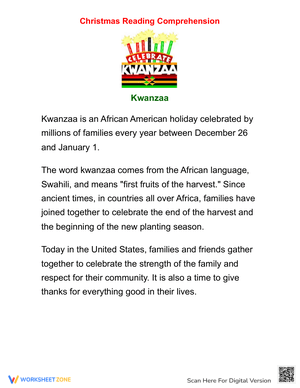 Christmas Reading Comprehension: Learn About Kwanzaa
