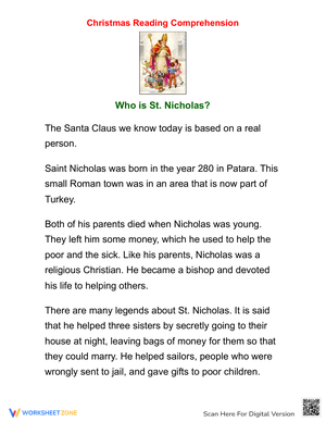 Who Is St. Nicholas? Reading Comprehension Worksheet