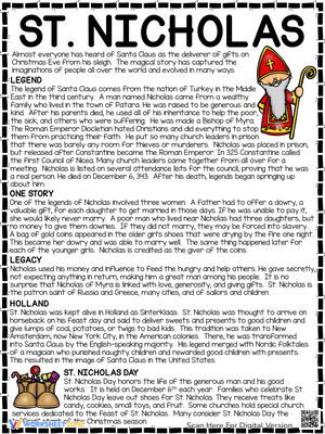 St. Nicholas Day Reading Comprehension Worksheet