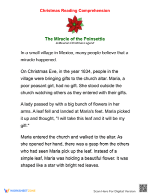 The Miracle of the Poinsettia Reading Comprehension