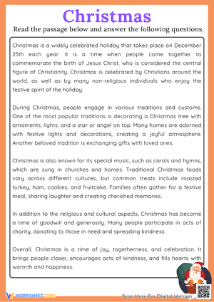 Christmas Reading Comprehension Passage Worksheet