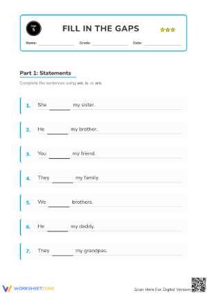 Am, Is, Are Worksheet | Printable Grade 2 Grammar