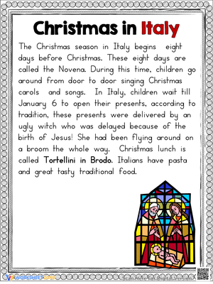 Christmas in Italy Reading Comprehension Worksheet