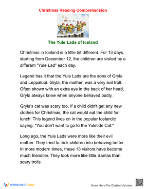 The Yule Lads of Iceland Reading Worksheet