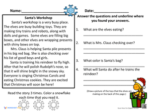 Santa's Workshop Reading Passage Worksheet