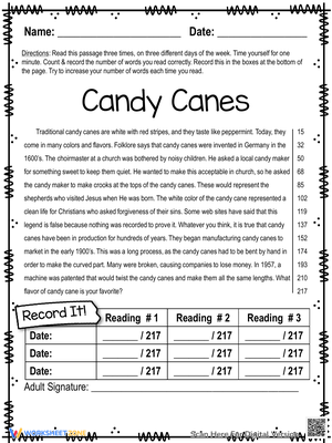 Candy Canes Reading Comprehension Worksheet