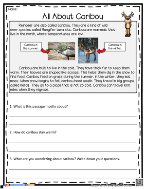 Caribou Christmas Nonfiction Passage Worksheet