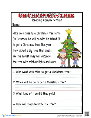 Oh, Christmas Tree Reading Comprehension Worksheet
