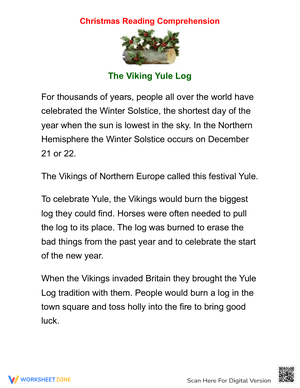 Viking Yule Log Christmas Reading Comprehension