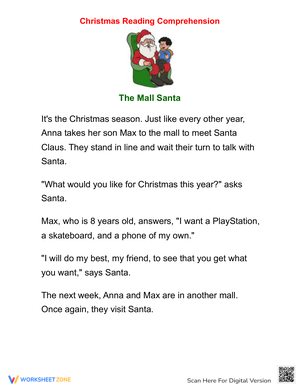 The Mall Santa Christmas Reading Comprehension