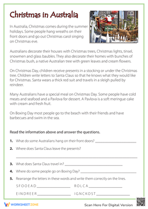 Christmas in Australia Reading Comprehension