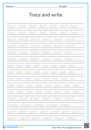 Sight Word Tracing and Writing Practice