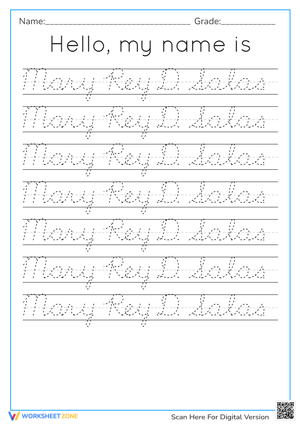 Name Tracing in Cursive Worksheet: Mary Rey
