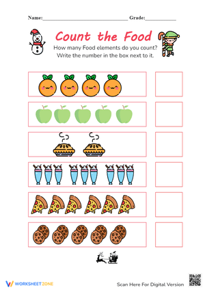 Food Counting Worksheet for Kids