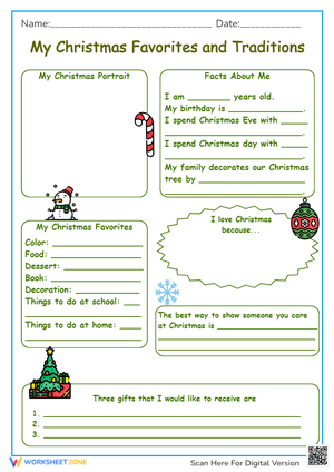 My Christmas Favorites & Traditions - Holiday Worksheet Fun!