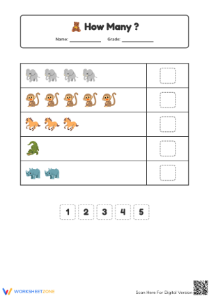 Printable Animal Counting Worksheet | Kindergarten Math
